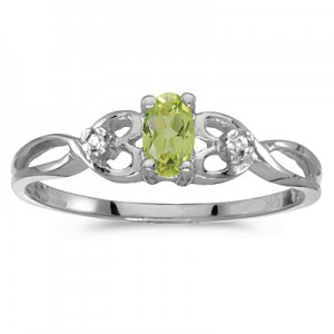 14k White Gold Oval Peridot And Diamond Ring
