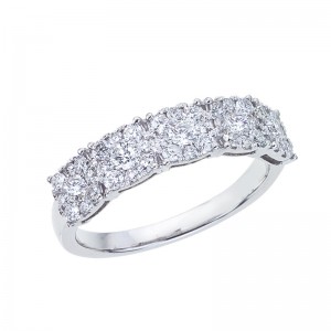 14K White Gold .90 Ct Diamond Clusters Band