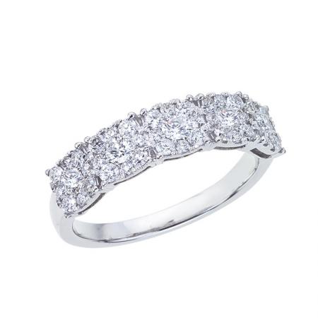 14K White Gold .90 Ct Diamond Clusters Band