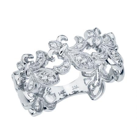 14k White Gold Fleur de Lis Diamond Band