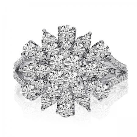 14k White Gold Large Diamond Flower Ring