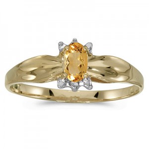 10k Yellow Gold Oval Citrine And Diamond Ring