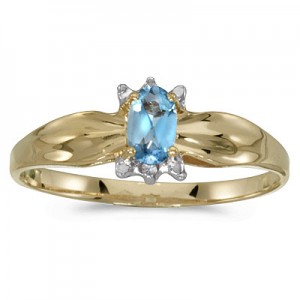 10k Yellow Gold Oval Blue Topaz And Diamond Ring