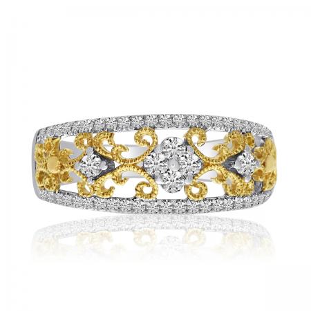 14k Two Tone Filigree Diamond Fashion Band