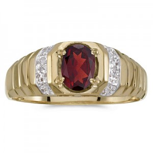 10k Yellow Gold Oval Garnet And Diamond Ring