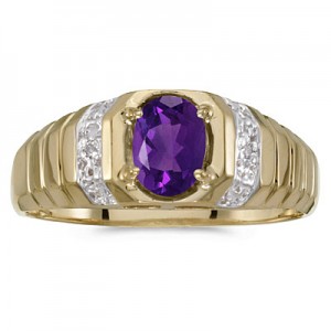 10k Yellow Gold Oval Amethyst And Diamond Ring