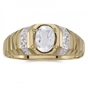 10k Yellow Gold Oval White Topaz And Diamond Ring