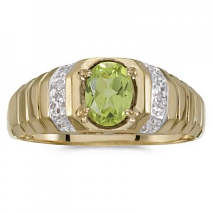 10k Yellow Gold Oval Peridot And Diamond Ring