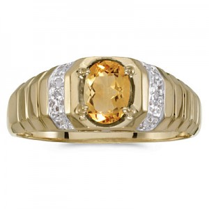 10k Yellow Gold Oval Citrine And Diamond Ring