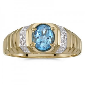 10k Yellow Gold Oval Blue Topaz And Diamond Ring