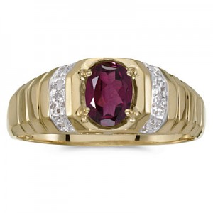 10k Yellow Gold Oval Rhodolite Garnet And Diamond Ring