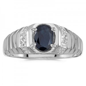 10k White Gold Oval Sapphire And Diamond Ring