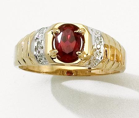 14k Yellow Gold Oval Garnet And Diamond Ring