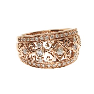 14K Rose Gold Diamond Fashion Filigree Wide Ring