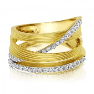 14K Brushed Yellow Gold Diamond Wide Fashion Ring