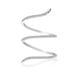 14K White Gold Long Snake Diamond Fashion Ring
