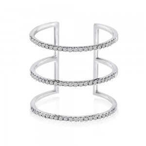14K White Gold 3 Row Diamond Fashion Ring