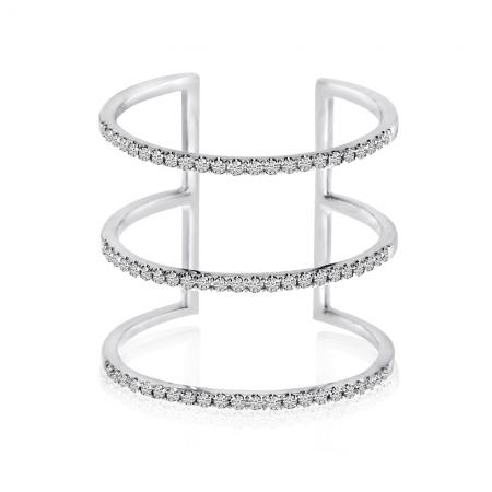 14K White Gold 3 Row Diamond Fashion Ring