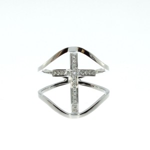 14K White Gold Diamond Cross Energy Fashion Ring