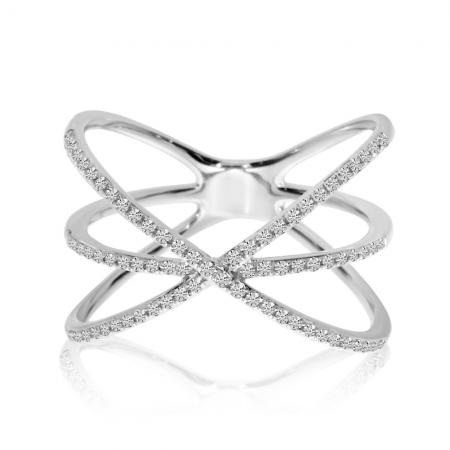 14K White Gold Diamond Open X Fashion Ring