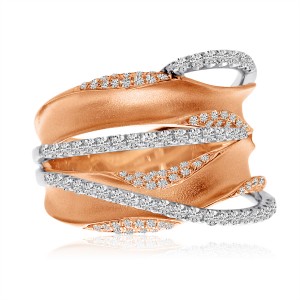 14K Rose Gold Large Crossover Diamond Fashion Ring