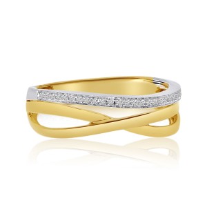 14K Two Tone Gold Crossover Single Cut Diamond Fashion Ring