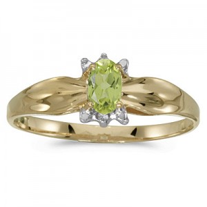 14k Yellow Gold Oval Peridot And Diamond Ring