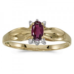 14k Yellow Gold Oval Rhodolite Garnet And Diamond Ring