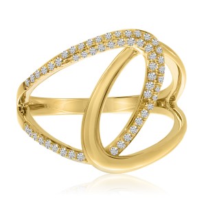 14K Yellow Gold Diamond Crossover Fashion Ring