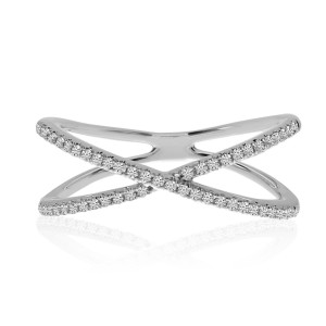14K White Gold Diamond ^X^ Negative Space Fashion Ring