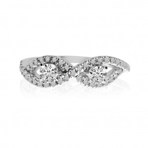 14K White Gold Two Stone Diamond .36 Ct Bypass Ring