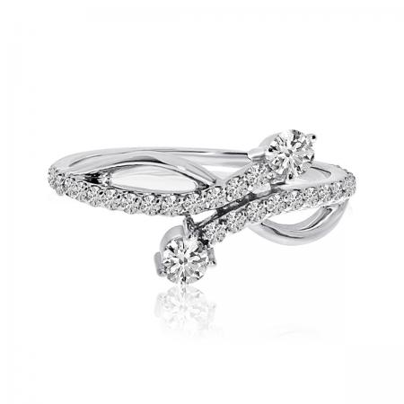 14K White Gold Two Stone Diamond .48 Ct Offset Ring