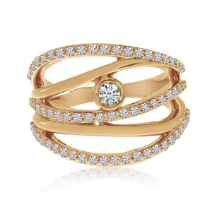 14K Rose Gold .75 Ct Diamond Rollover Bezel Center Fashion Ring