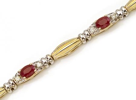 14K Yellow Gold Oval Ruby and Diamond Bracelet