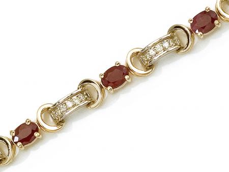 14K Yellow Gold Oval Ruby and Diamond Bracelet