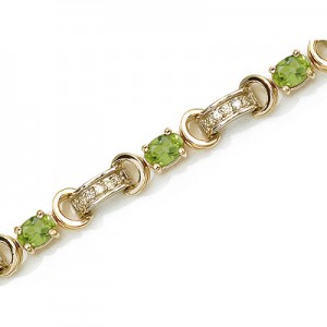 14K Yellow Gold Oval Peridot and Diamond Bracelet