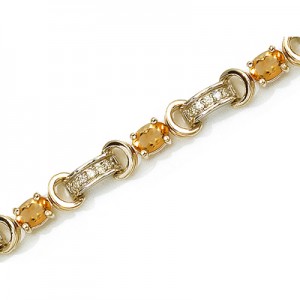 14K Yellow Gold Oval Citrine and Diamond Bracelet