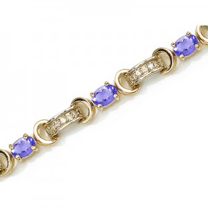 14K Yellow Gold Oval Tanzanite and Diamond Bracelet