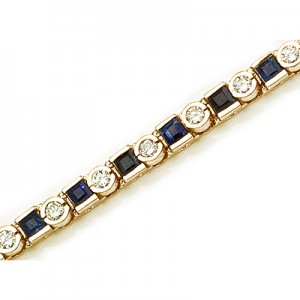14K Yellow Gold Princess-Cut Sapphire and Diamond Bracelet