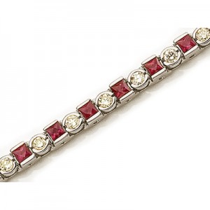 14K White Gold Princess-Cut Ruby and Diamond Bracelet