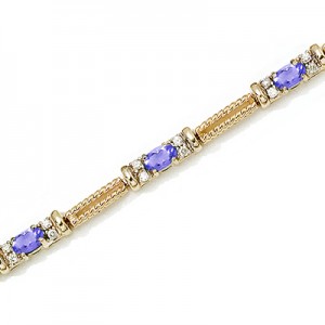 14K Yellow Gold Oval Tanzanite and Diamond Bracelet