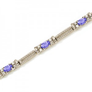 14K White Gold Oval Tanzanite and Diamond Bracelet