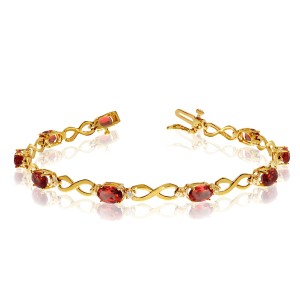 10K Yellow Gold Oval Garnet and Diamond Bracelet