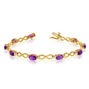 10K Yellow Gold Oval Amethyst and Diamond Bracelet