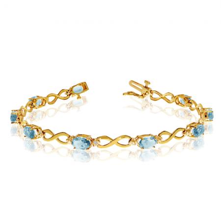 10K Yellow Gold Oval Aquamarine and Diamond Bracelet