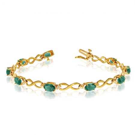 10K Yellow Gold Oval Emerald and Diamond Bracelet