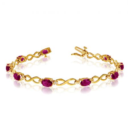 10K Yellow Gold Oval Ruby and Diamond Bracelet