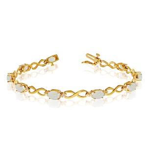 10K Yellow Gold Oval Opal and Diamond Bracelet