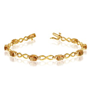 10K Yellow Gold Oval Citrine and Diamond Bracelet