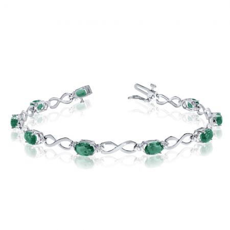 10K White Gold Oval Emerald and Diamond Bracelet